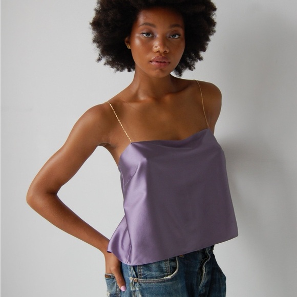 Lavender Silk Cami Tank w. 14k Gold Filled Chain - Picture 3 of 5